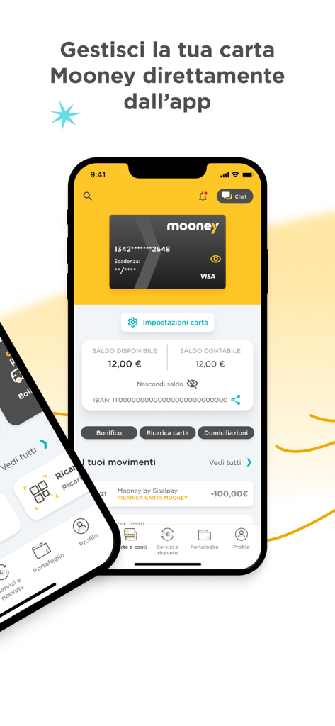 Interfaz de la app Mooney que muestra una tarjeta prepaga y el saldo de la cuenta