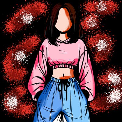 realistic girl faceless with baggy pants and a crop top