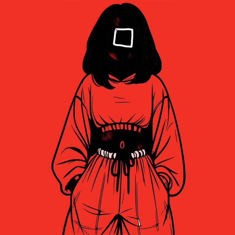 realistic girl faceless with baggy pants and a crop top