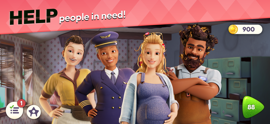 Makeover Match - Swap & Style - Quatro personagens diversos de Makeover Match precisando de uma transformação