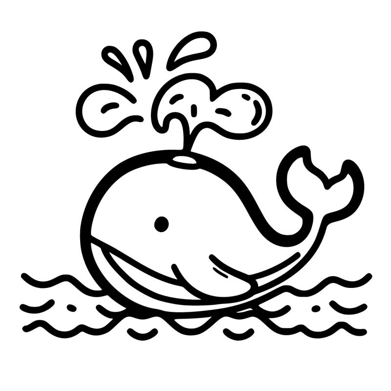 whale in its habitat throwing water with details, water line