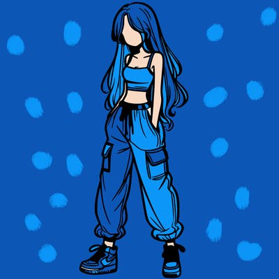 girl in baggy pants crop top and long hair