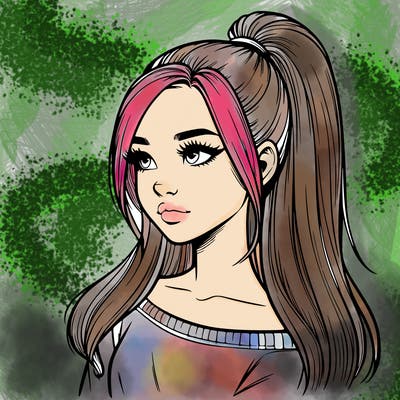 realistic girl with a high ponytail