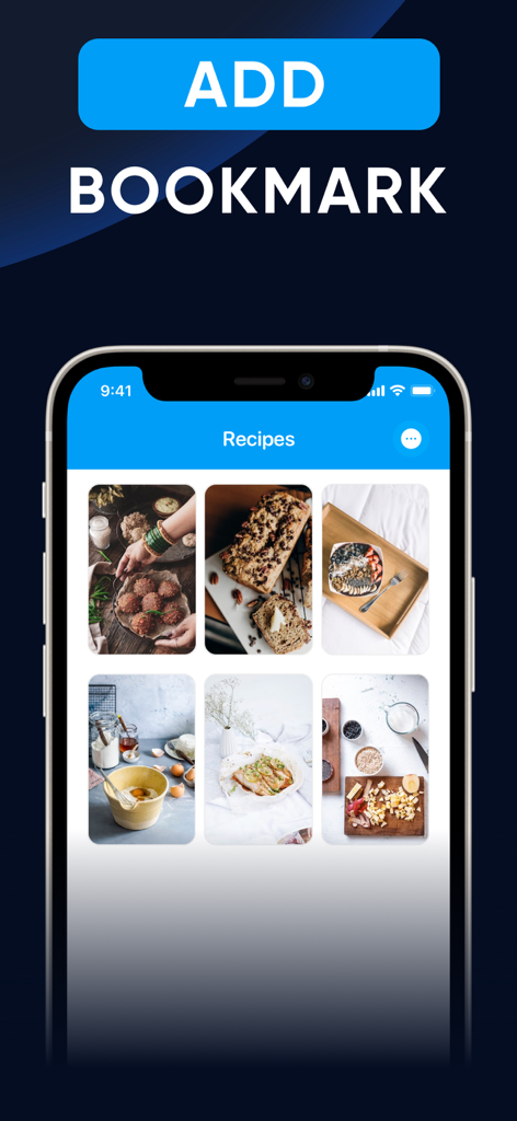 TweetSave: Twitter Video Saver - TweetSave app interface showing a curated collection of bookmarked recipe images on an iPhone