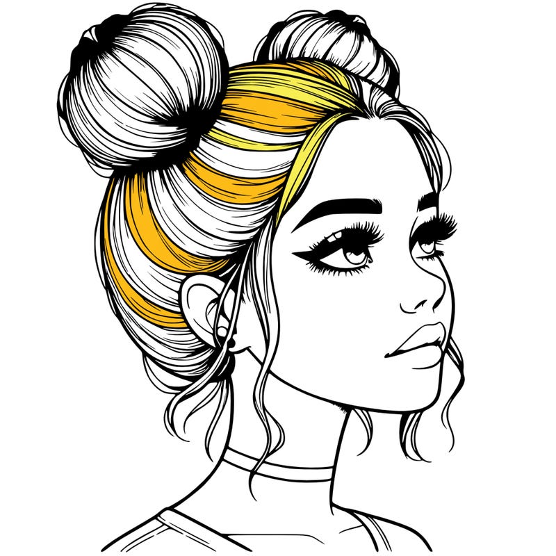 realistic girl with buns on the top of her head