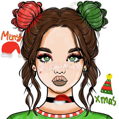 realistic girl with two buns in hair and lips