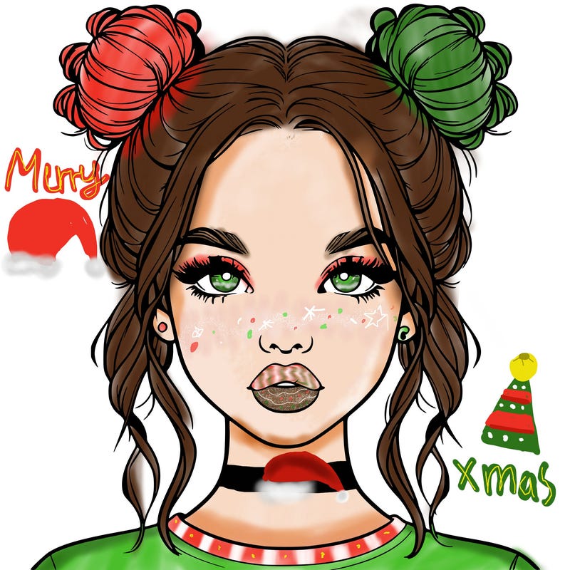 realistic girl with two buns in hair and lips