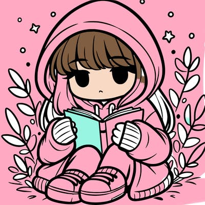 girl in oversized hoodie reading a book