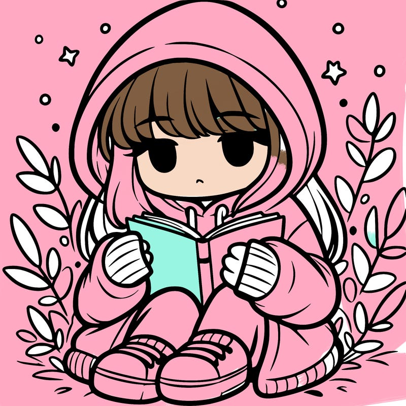 girl in oversized hoodie reading a book
