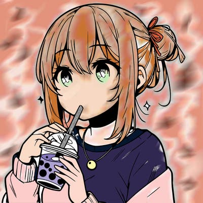 manga character drinking boba