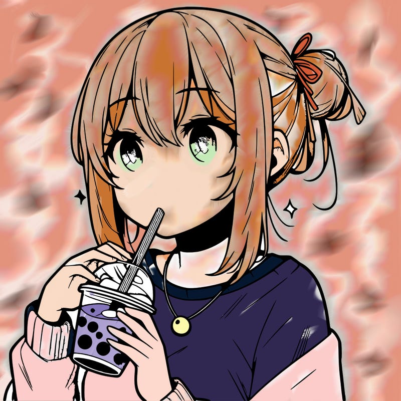 manga character drinking boba