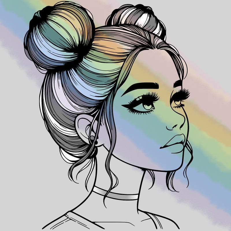 realistic girl with buns on the top of her head