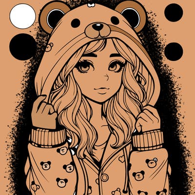 realistic girl in a animal pjs hoodie