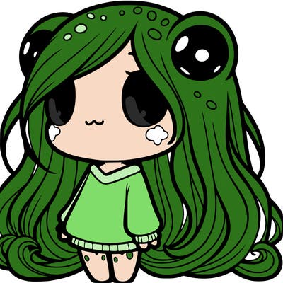 cute frog girl with long hair