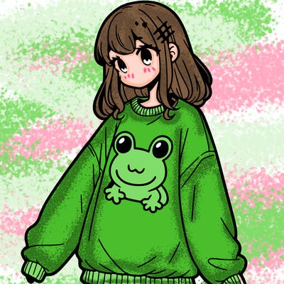 girl wearing frogging sweatshirt