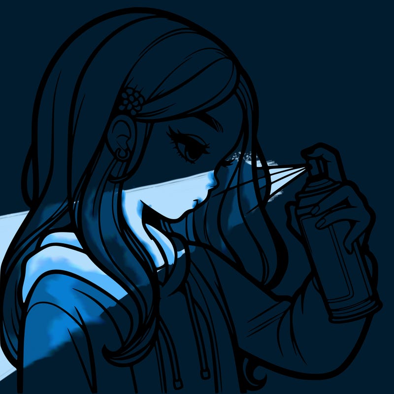 a realistic girl spray painting