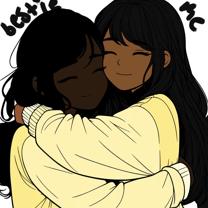 realistic two girls hugging