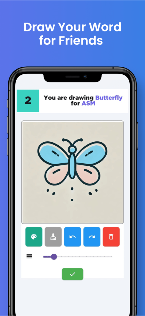 Draw Something AI - Un dibujo de mariposa en la interfaz de la aplicación móvil Draw Something AI.