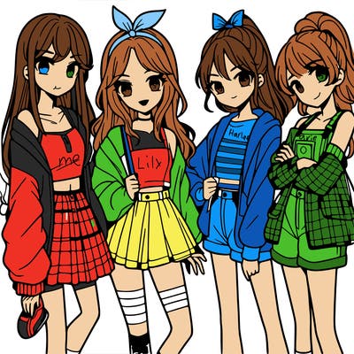 teen manga girls group of 4