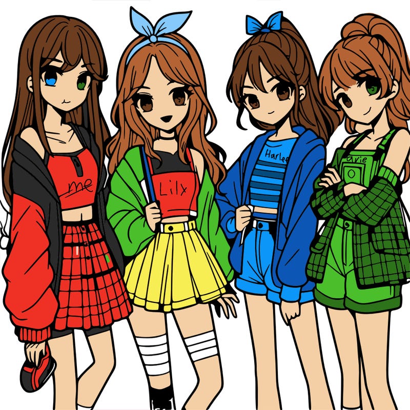 teen manga girls group of 4