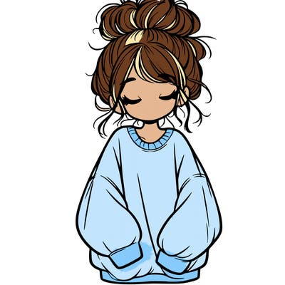 girl with baggy sweatshirt and messy bun