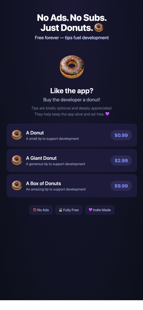 ScoreApp - ScoreApp donation screen featuring three donut-themed tip options