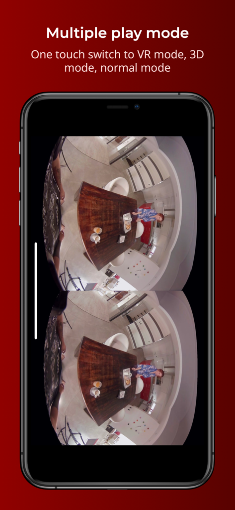 La app vrBox mostrando reproducción VR lado a lado en un iPhone