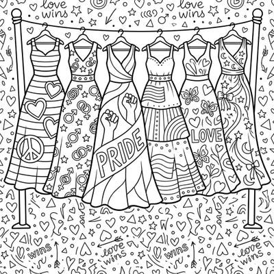 Dive into a world of vibrant expression with our Maxi Dresses Pride coloring page. Discover beautifully designed gowns adorned with symbols of love, equality, and celebration.