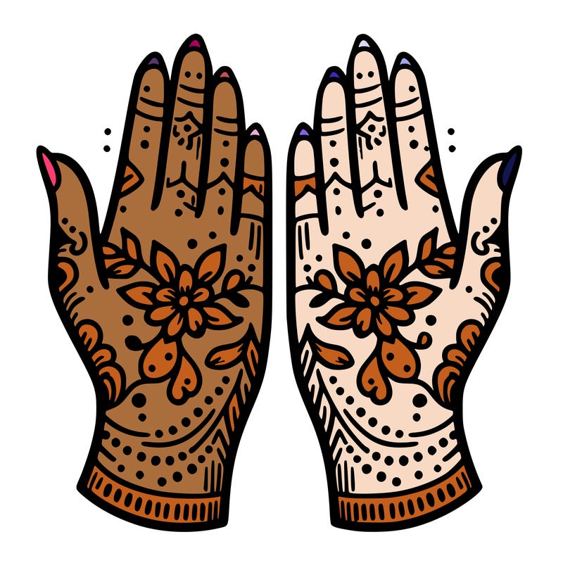 hands with henna design that can be colored in