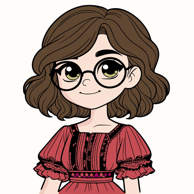 one girl with medium short hair, which are wavy. she has round glasses. she wears a latina outfit.