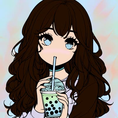 realistic girl drink a boba
