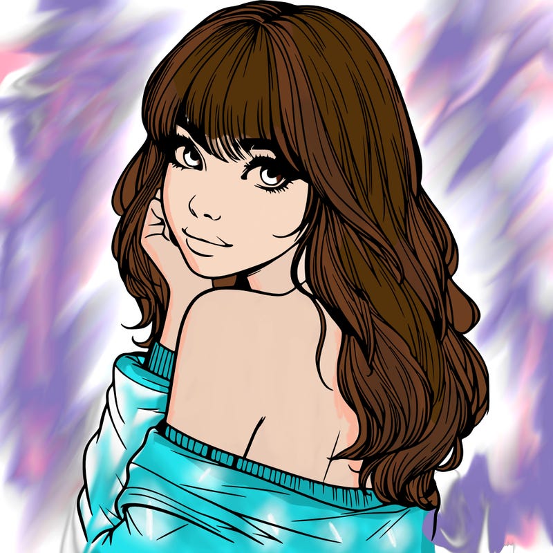 realistic girl with bangs looking over her shoulder