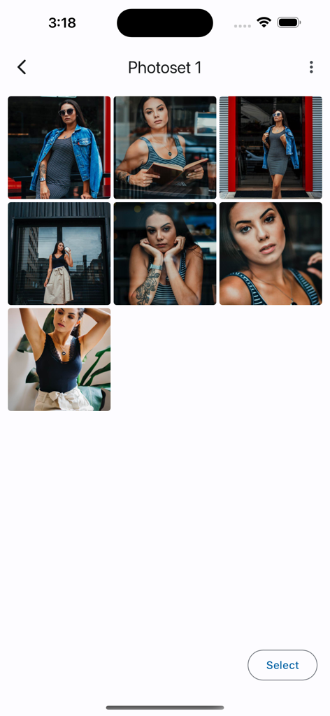 selfer - timer camera - Internal app gallery showing a grid of photos captured in a single photoset