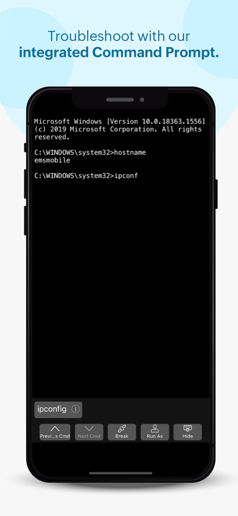 Endpoint Central - Integrated command prompt interface in the Endpoint Central mobile app for remote IT troubleshooting