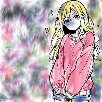 manga teen girl  in a sweater and baggy pants