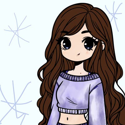 girl with long hair and a crop top with a sweater