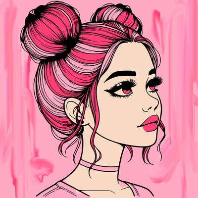 realistic girl with buns on the top of her head