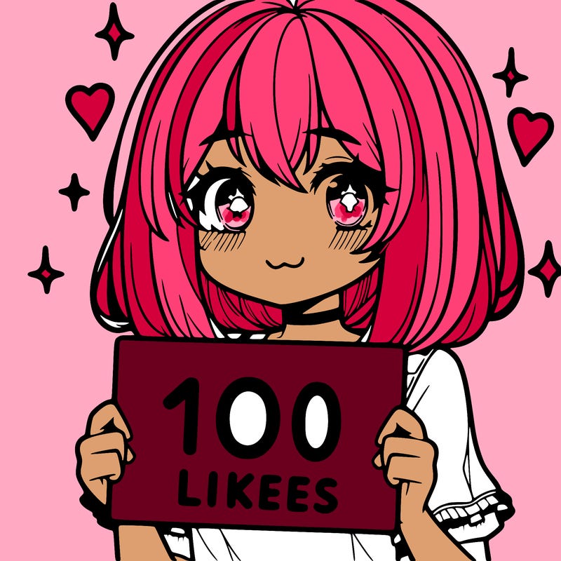 anima girl holding a 100 likes sign in her hand