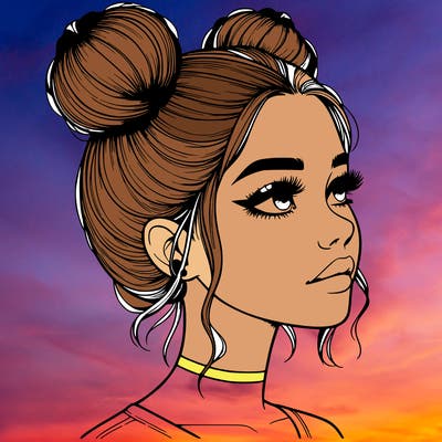 realistic girl with buns on the top of her head