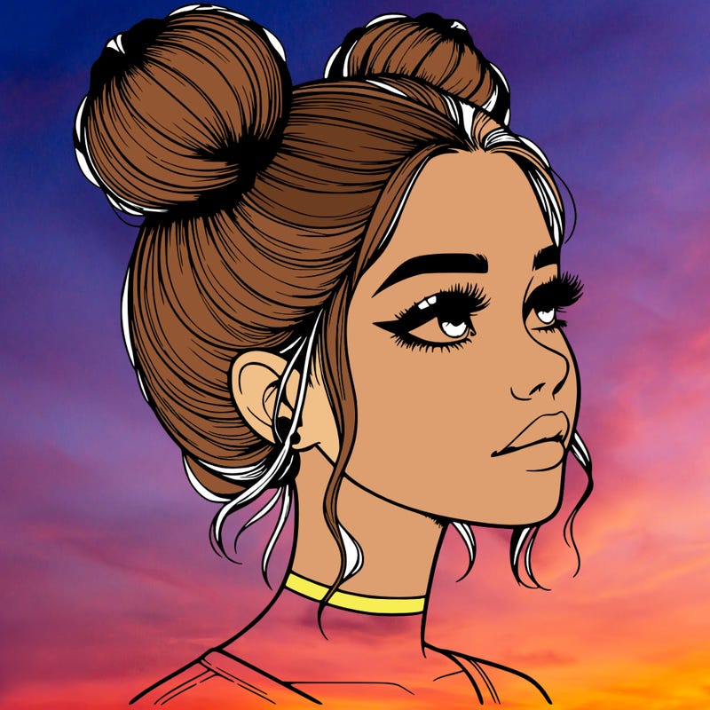 realistic girl with buns on the top of her head