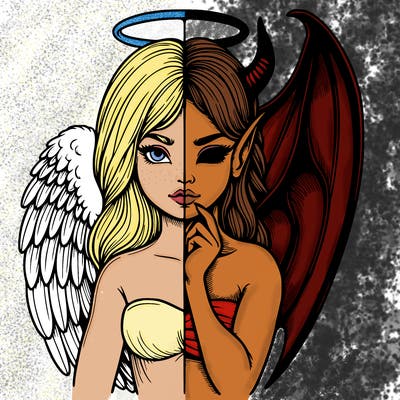 realistic angel half demon