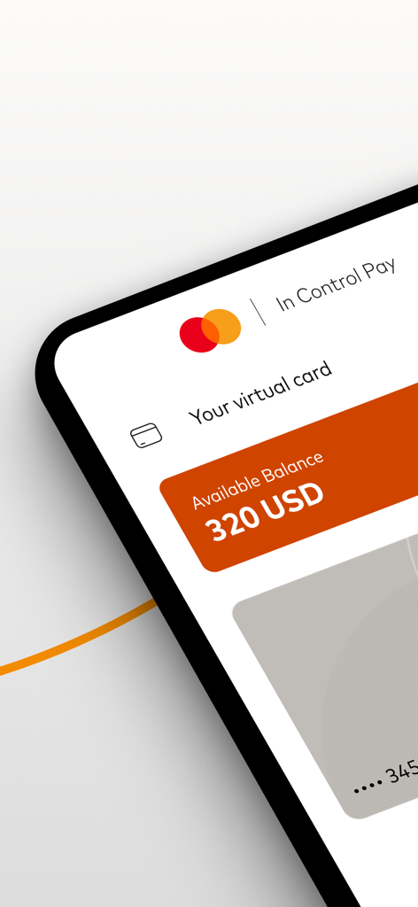 Mastercard In Control Pay - Smartphone screen showing the available balance on a Mastercard In Control Pay virtual card