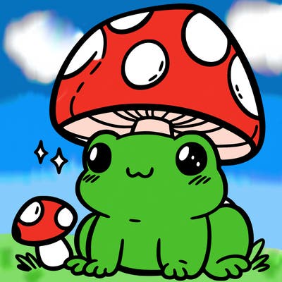a cute frog with a mushroom hat