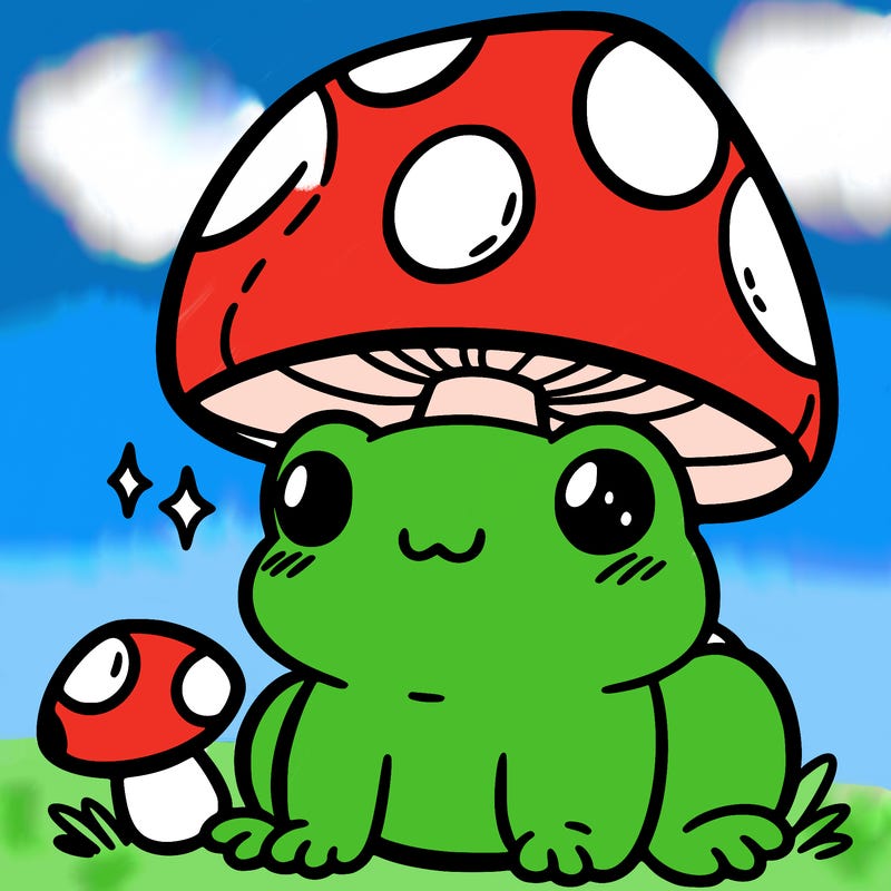 a cute frog with a mushroom hat