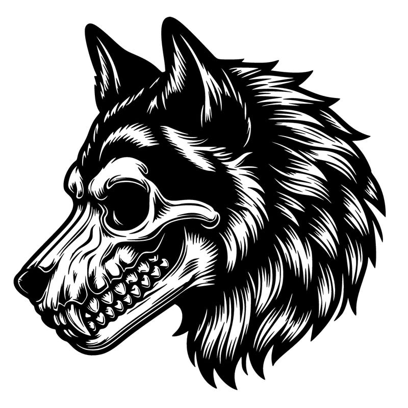 realistic wolf with skull face