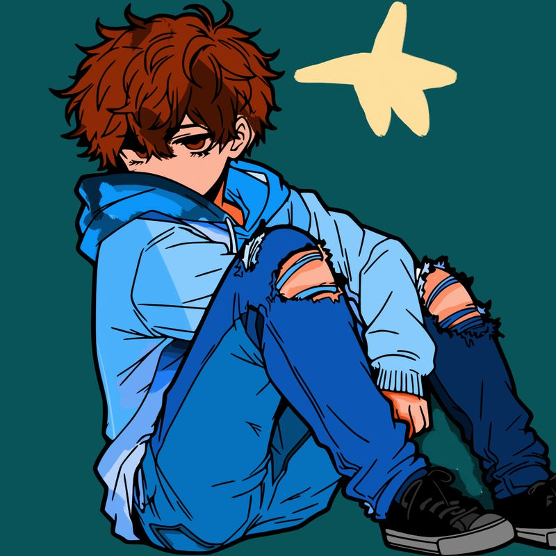 a male hoddie ripped jeans messy hair anime