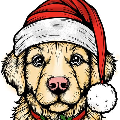 realistic dog with a christmas hat