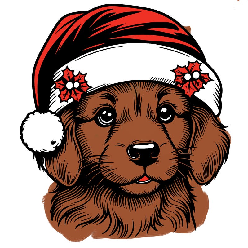 realistic dog wearing a santa hat