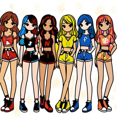 a group of girls wearing crop tops and shorts