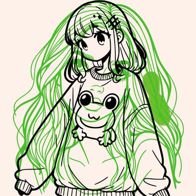 girl wearing frogging sweatshirt
